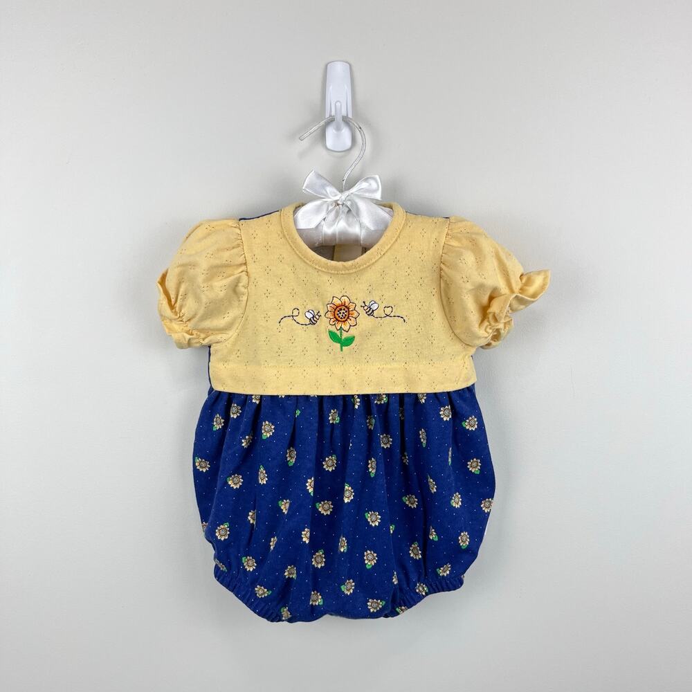Vintage Healthtex Sunflower Romper Yellow Blue 3-6 Months